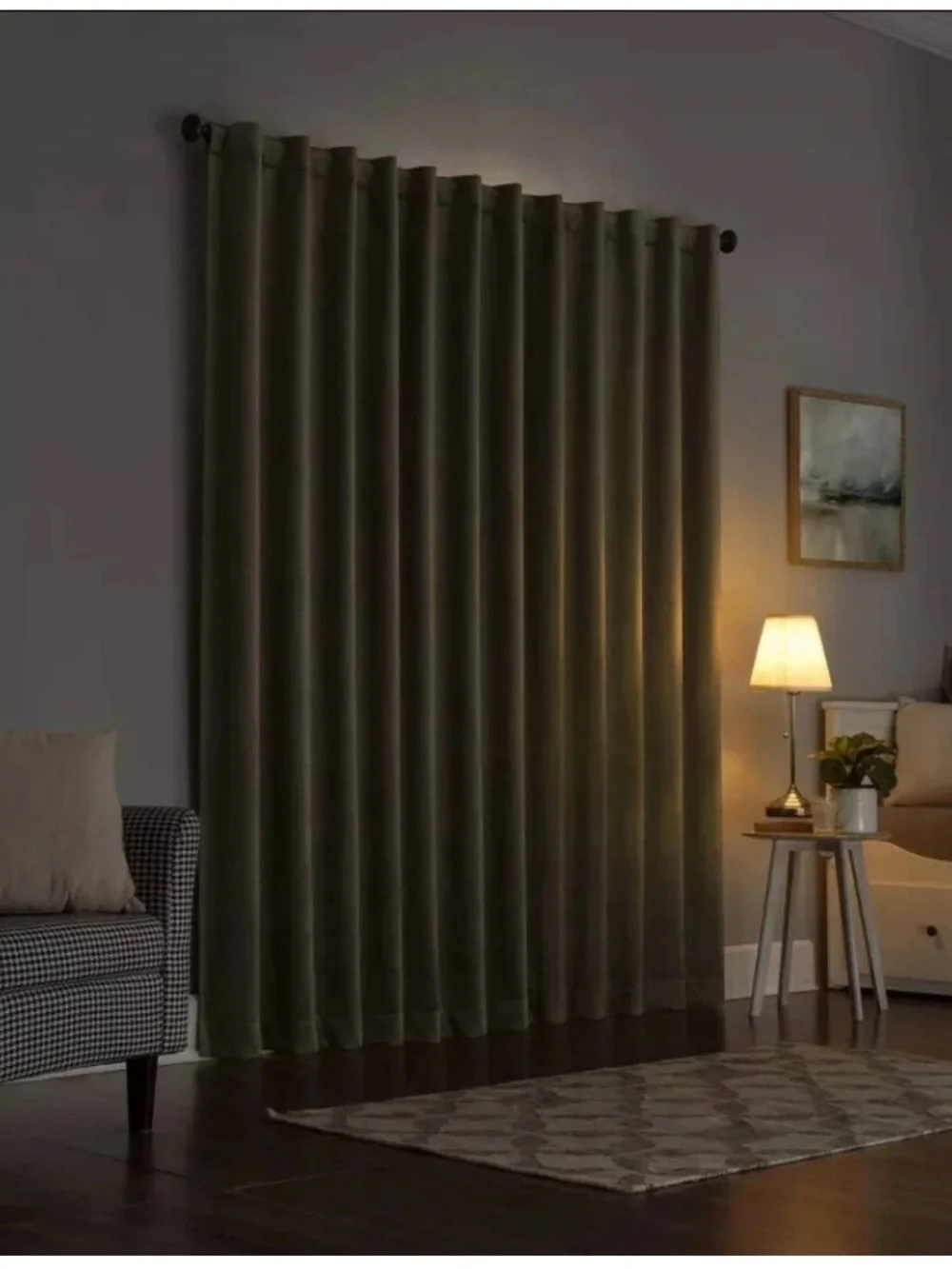 2 panels 50x96 Sun Zero Blackout Amherst Velvet Back Tab Curtains Moss Green